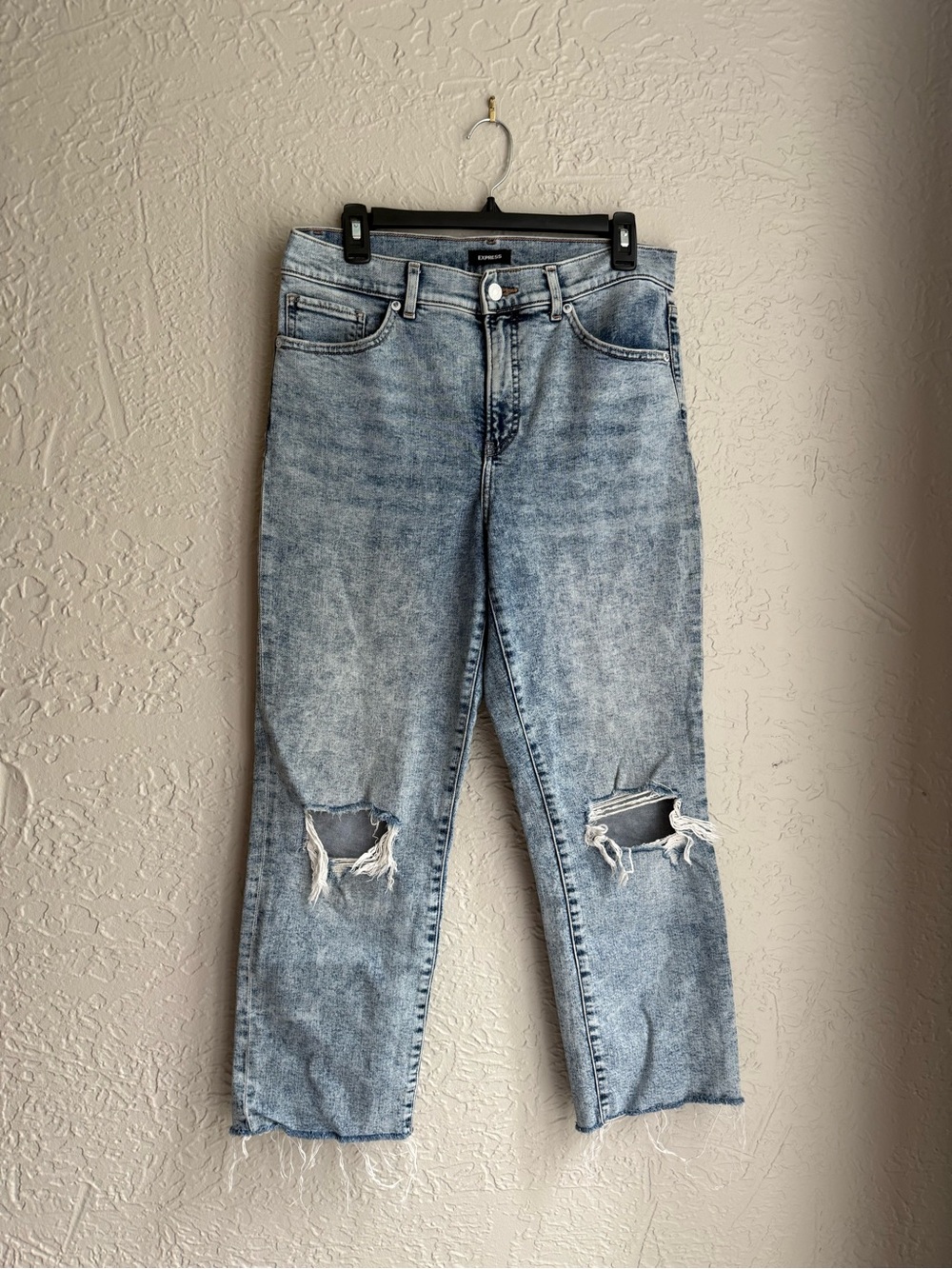 Express Distressed Boyfriend Jeans in Washed Blue